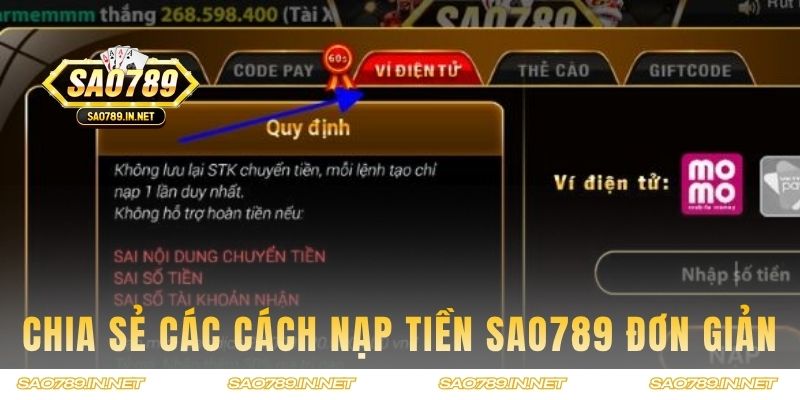 Chia sẻ các cách nạp tiền Sao789 đơn giản